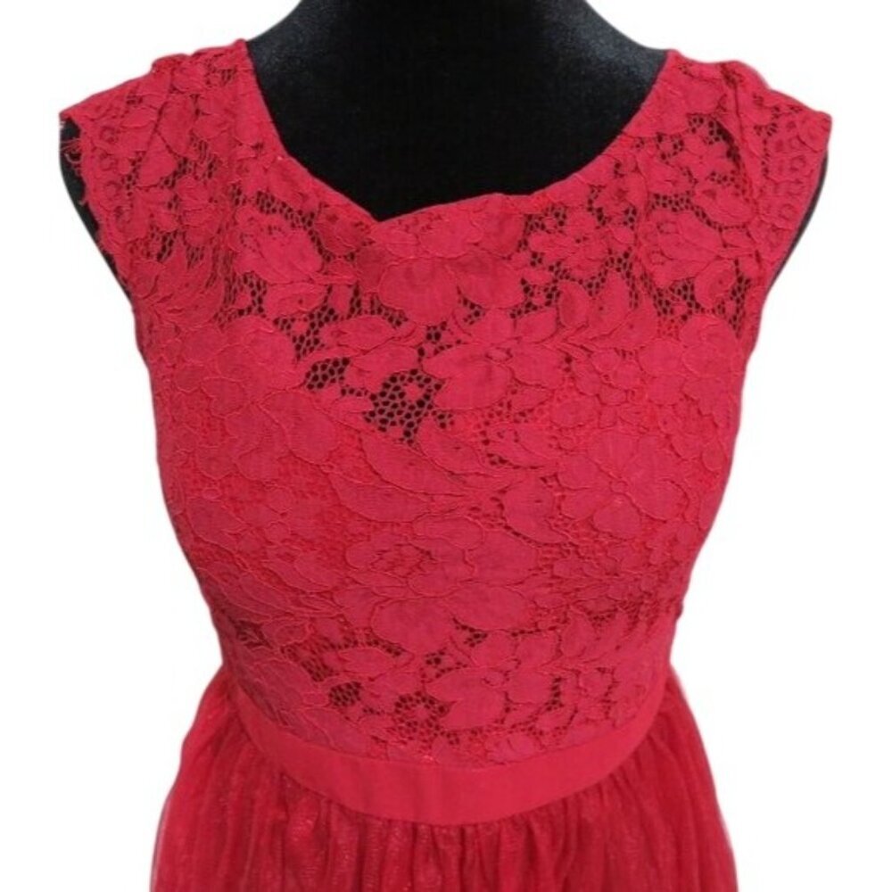 iEFIEL Red Satin Lace Chiffon Formal Gown Floor Length Prom Dress sz 6 Beautiful - Picture 2 of 8
